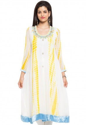 Tie Dye Printed Georgette Anarkali Kurta in Off White