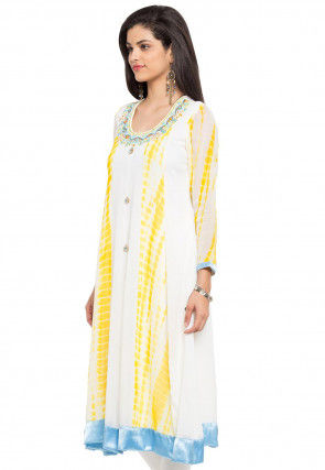Tie Dye Printed Georgette Anarkali Kurta in Off White