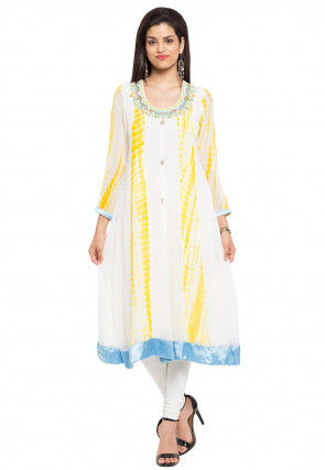 Tie Dye Printed Georgette Anarkali Kurta in Off White