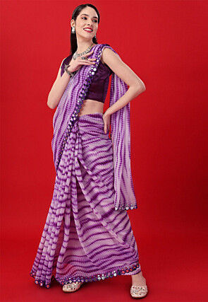 Tie Dye Printed Georgette Saree in Purple