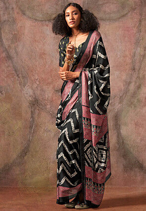 Digital Printed Georgette Silk Saree in Black