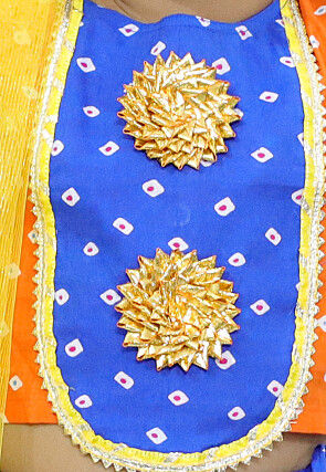 Tie Dye Printed Pure Cotton Lehenga in Orange and Blue