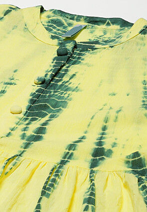 Tie Dye Printed Pure Cotton Tunic in Yellow and Dark Green