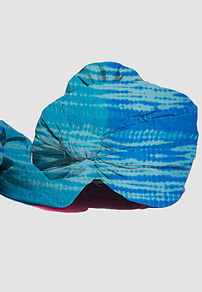 Tie Dye Printed Pure Kota Silk Unisex Turban in Blue
