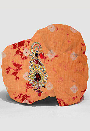 Tie Dye Printed Pure Kota Silk Unisex Turban in Light Orange