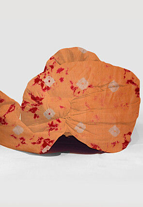Tie Dye Printed Pure Kota Silk Unisex Turban in Light Orange