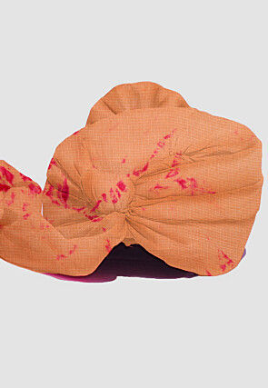 Tie Dye Printed Pure Kota Silk Unisex Turban in Light Orange