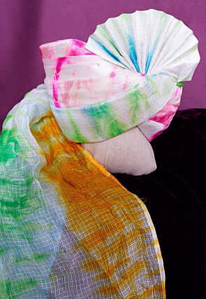 Tie Dye Printed Pure Kota Silk Unisex Turban in Multicolour