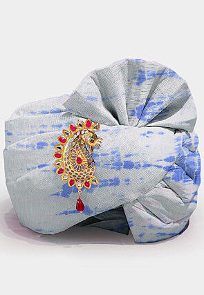 Tie Dye Printed Pure Kota Silk Unisex Turban in White