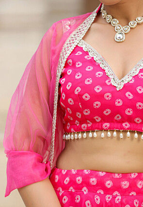 Tie Dye Printed Pure Organza Lehenga in Fuchsia