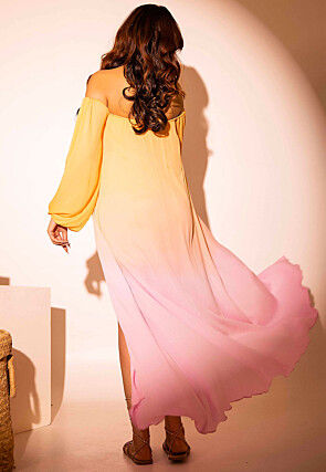 Tie Dye Printed  Viscose Crepe Top Set in Light Peach