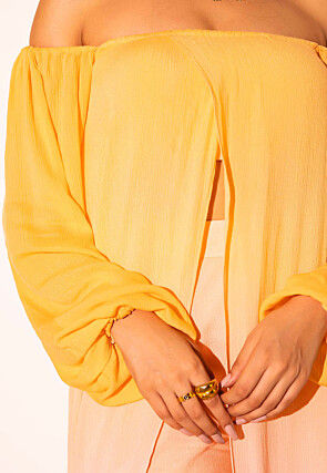 Tie Dye Printed  Viscose Crepe Top Set in Light Peach