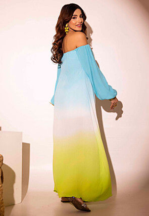 Tie Dye Printed  Viscose Crepe Top Set in White