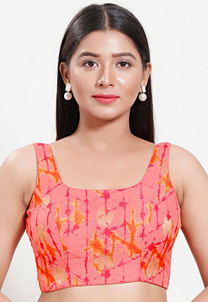 Tie Dyed Art Silk Jacquard Blouse in Pink