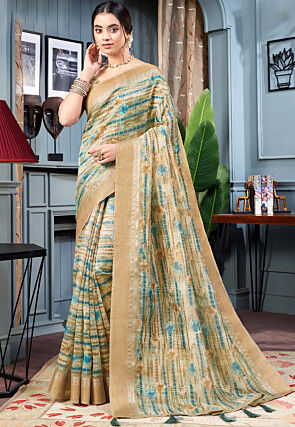 Tie Dyed Art Silk Saree in Multicolor