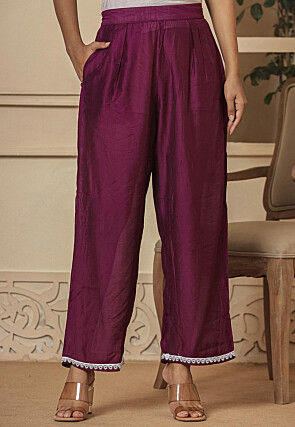 Tie Dyed Chanderi Silk High Low Tunic Set in Dark Purple