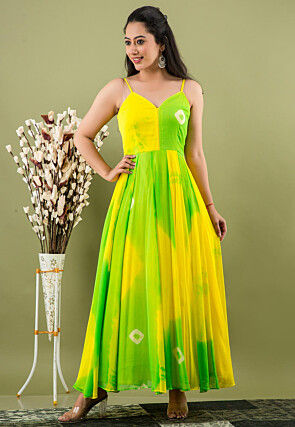 Tie Dyed Chiffon Dress in Yellow and Green