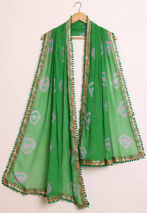 Tie Dyed Chiffon Dupatta in Green