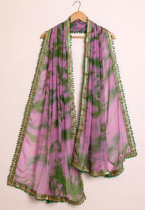 Tie Dyed Chiffon Dupatta in Pink and Green
