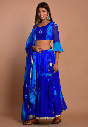 Tie Dyed Chiffon Lehenga in Blue