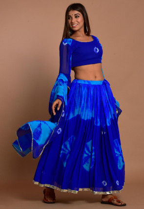 Tie Dyed Chiffon Lehenga in Blue