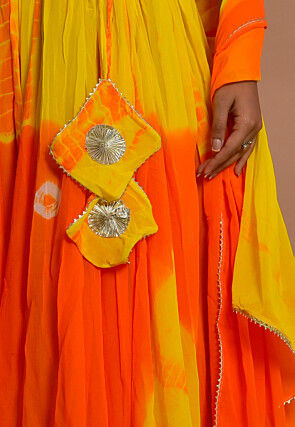 Tie Dyed Chiffon Lehenga in Shaded Orange and Yellow