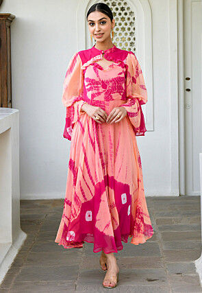 Tie Dyed Chiffon Maxi Dress in Peach