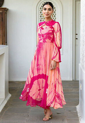 Tie Dyed Chiffon Maxi Dress in Peach