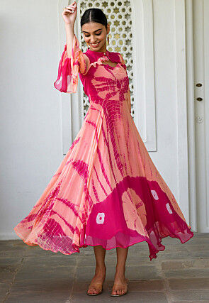 Tie Dyed Chiffon Maxi Dress in Peach