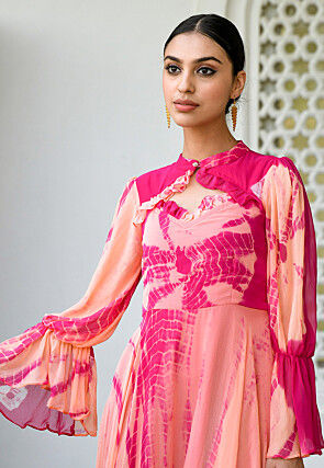 Tie Dyed Chiffon Maxi Dress in Peach