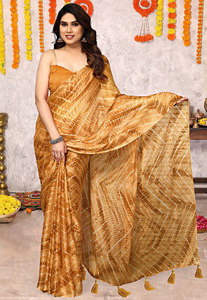 Tie Dyed Chiffon Saree in Mustard