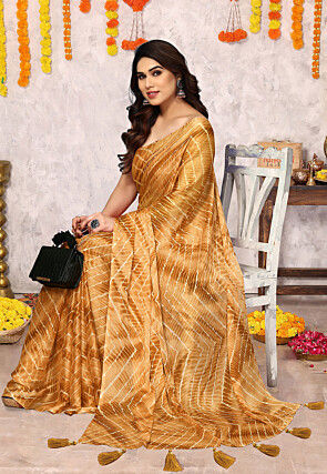 Tie Dyed Chiffon Saree in Mustard