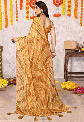 Tie Dyed Chiffon Saree in Mustard