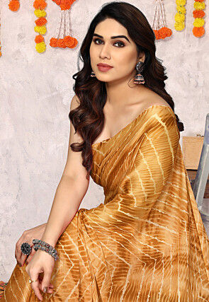 Tie Dyed Chiffon Saree in Mustard