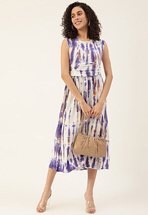 Tie Dyed Cotton Dress in Off White and Purple