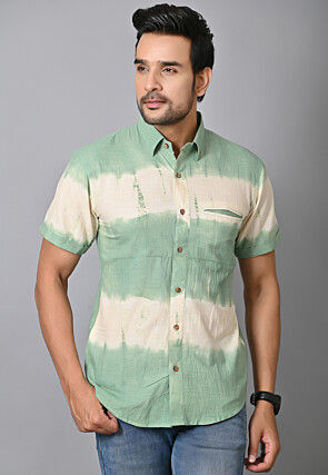 Tie Dyed Cotton Shirt in Dusty Green