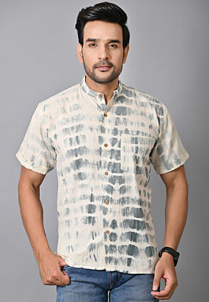 Tie Dyed Cotton Shirt in Off White and Grey