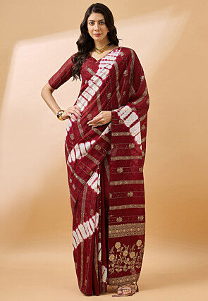 Tie Dyed Cotton Silk Saree in Maroon