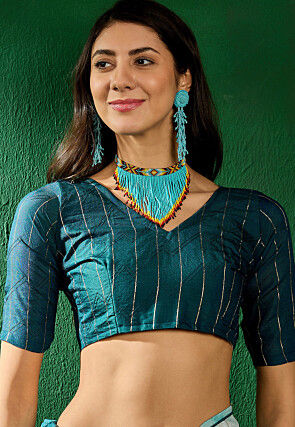 Tie Dyed Cotton Silk Saree in Off White and Teal Blue