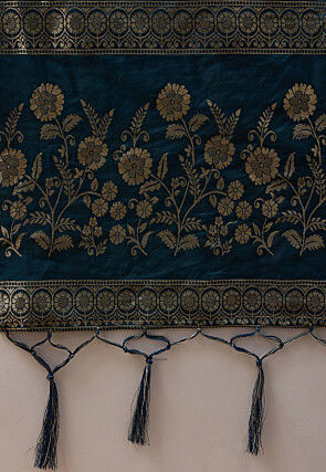 Tie Dyed Cotton Silk Saree in Teal Blue