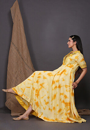 Tie Dyed Crepe Tiered Dress in Yellow