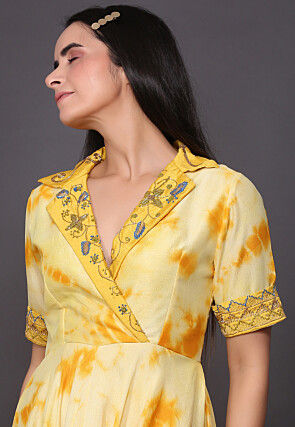 Tie Dyed Crepe Tiered Dress in Yellow