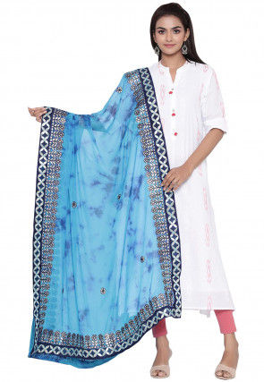 Tie Dyed Faux Chiffon Dupatta in Blue