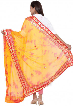 Tie Dyed Chiffon Dupatta in Mustard