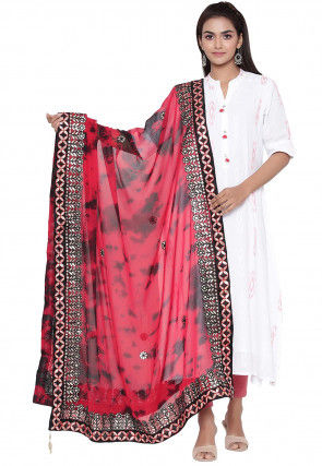 Tie Dyed Faux Chiffon Dupatta in Red