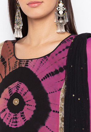 Tie Dyed Georgette Pakistani Suit in Magenta and Rust