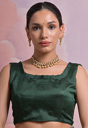 Tie Dyed Georgette Scalloped Saree in Dark Green