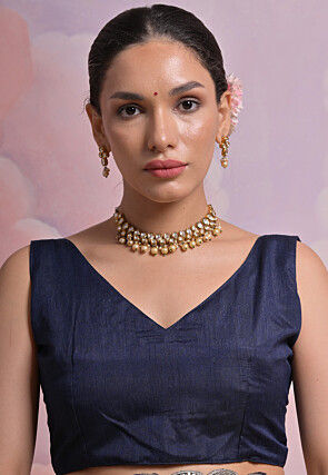 Tie Dyed Georgette Scalloped Saree in Navy Blue