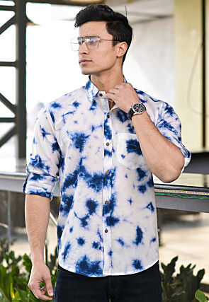 Tie Dyed Pure Cotton Shirt in White