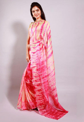 Tie Dyed Pure Kota Silk Saree in Pink and Beige
